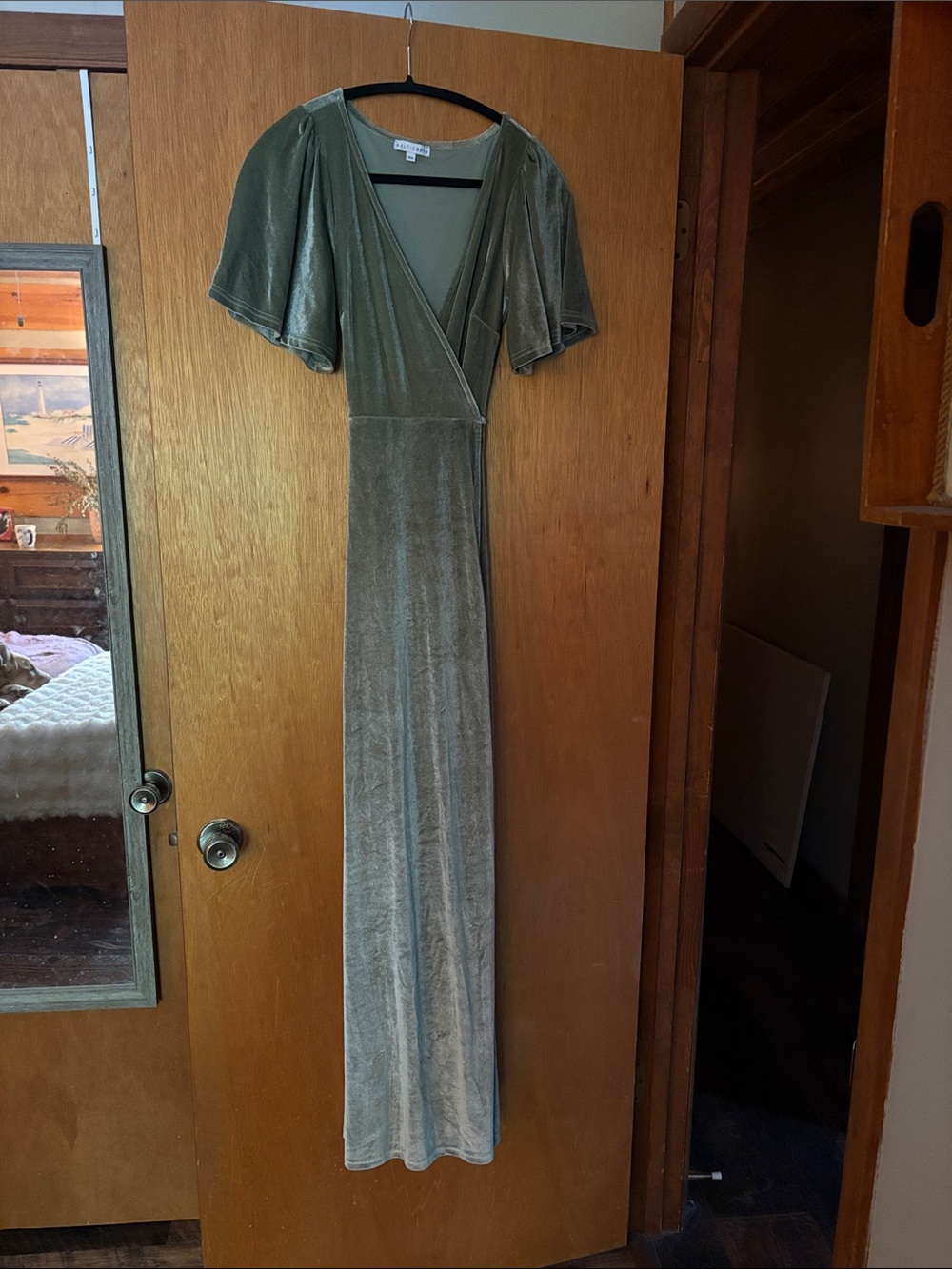 Baltic Born Olive Green Velvet Wrap Maxi Dress